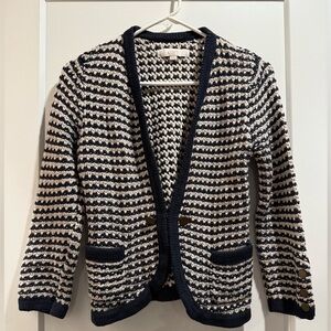 LOFT Navy and Cream Striped Cardigan Size‎ M